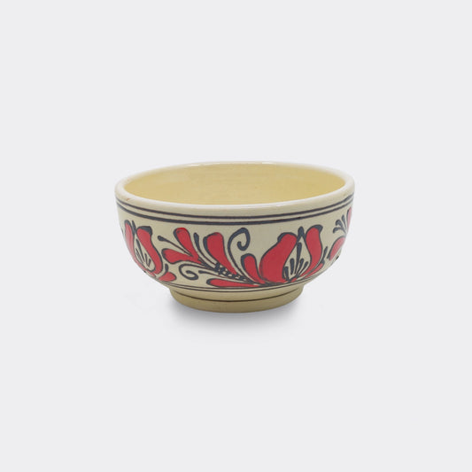 Bol en faïence roumaine, intérieur crème brillant. Céramique de Corund peinte à la main.