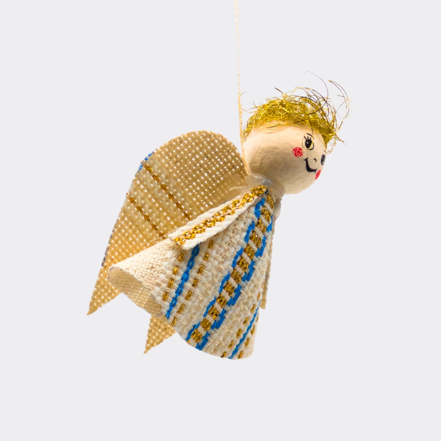 Anglet de couleur bleu claire avec des ailes pour s'accrocher à un sapin