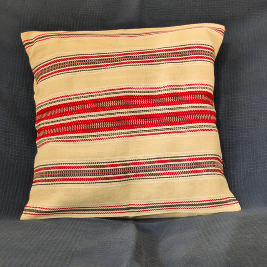 Housse de coussin 40 x 40 en coton tissé à la main, rayures crème et rouge