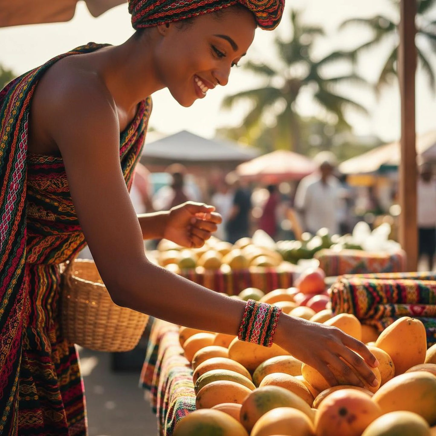 Bracelet tissé à maille serrée et résolument multicolore. Très solaire et rayonnant. Fermoir doré.